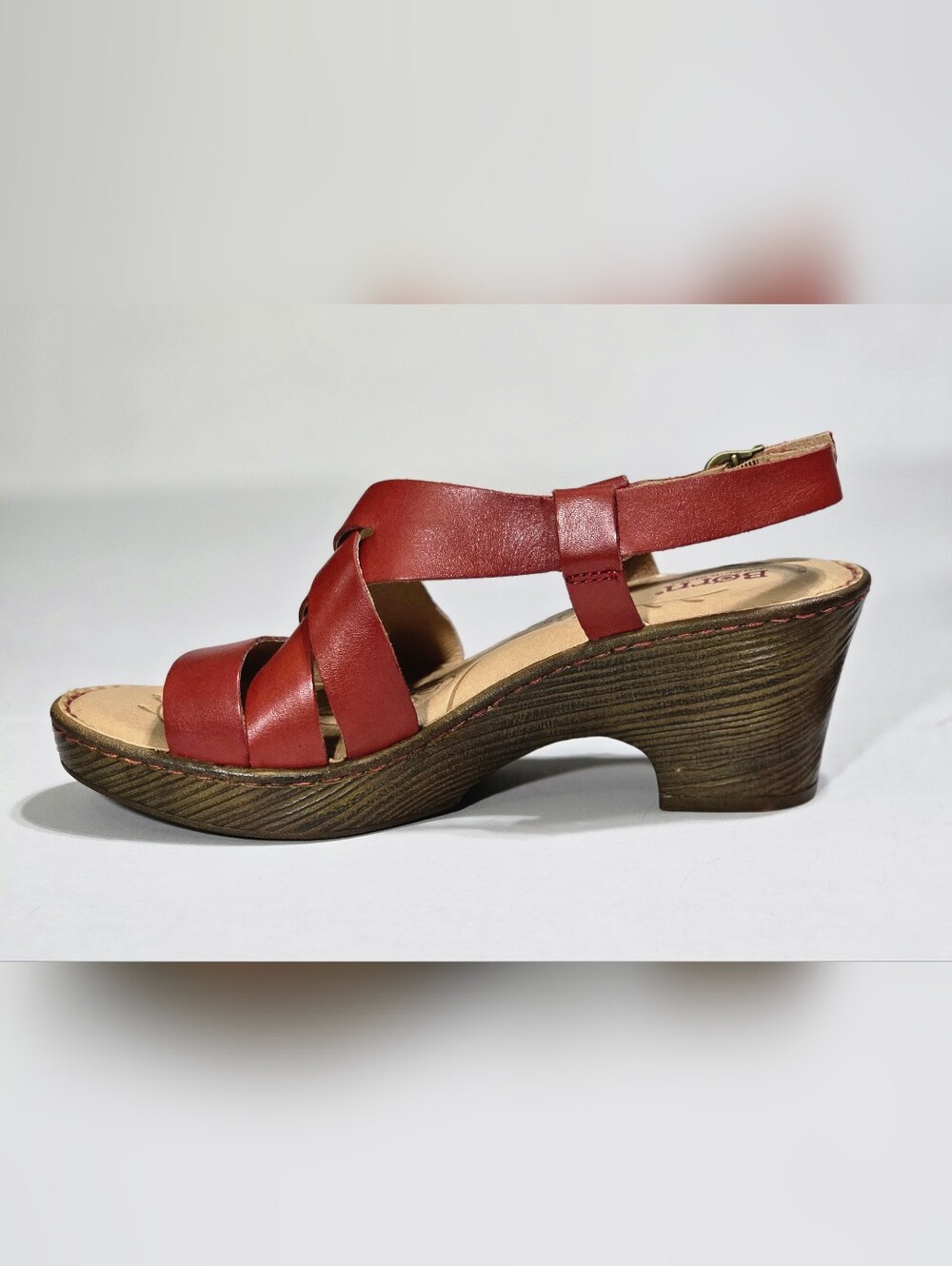 BORN Red Leather Strappy Wedge Sandal - Women 11 - Picture 2 of 11